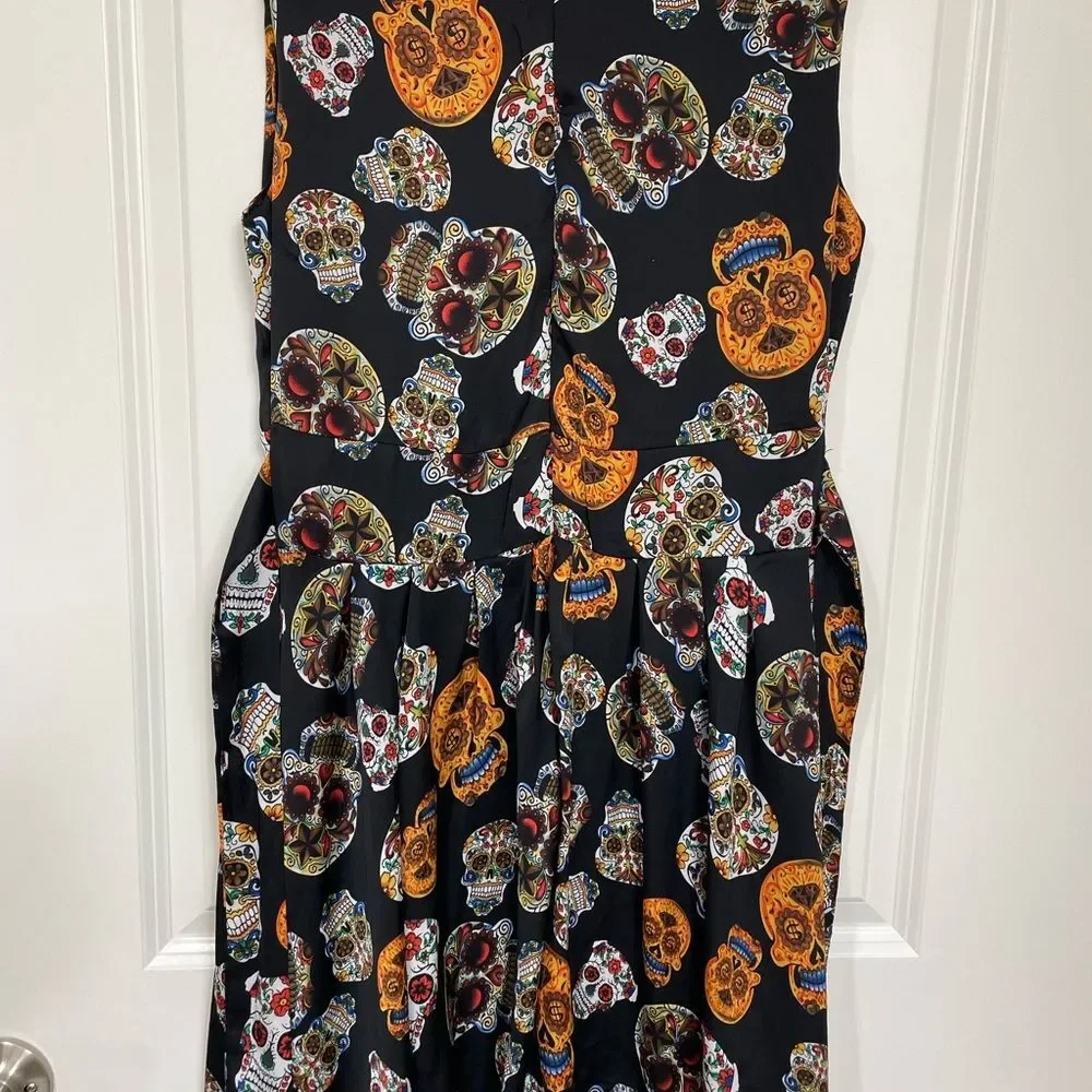 Iska London retro punk goth skeleton sugar skull black dress size 12